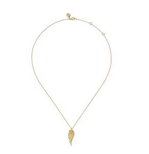 14K Yellow Gold Diamond Cut Wing Shape Pendant Necklace