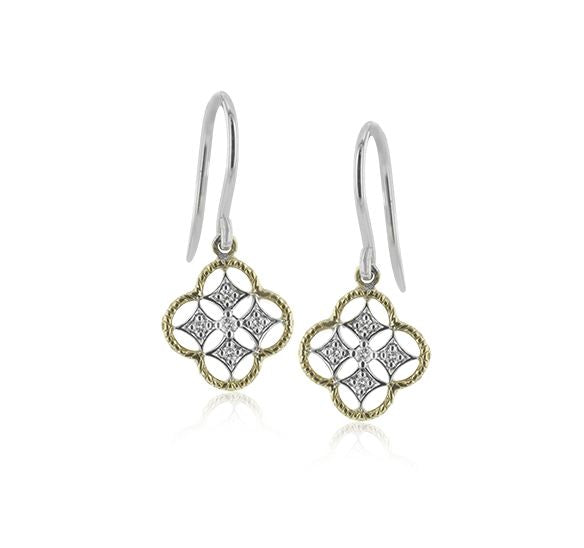 Lady's Two-Tone 18 Karat Drop Earrings With 10 = 0.08Twt Round G Vs1 Diamonds