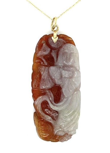Estate 100.00ct A Jadeite 18KY 22.45gr Pendant Circa 1960s Two Sided GIA 6237273601 Length 2.25
