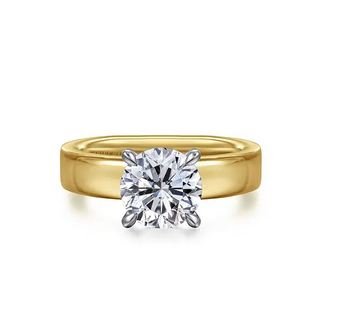 14K White-Yellow Gold Round Solitaire Diamond Engagement Ring