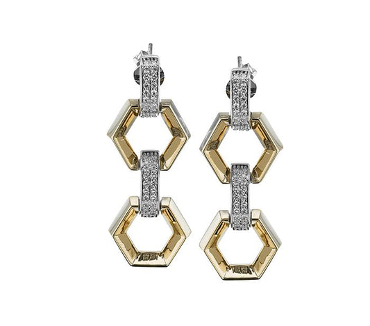 Lady's Two-Tone 18 Karat Drop Earrings With 88 = 0.56Tw Round G Vs1 Diamonds