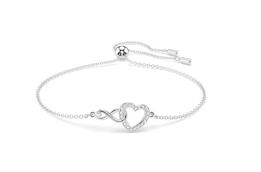 Hyperbola bracelet Infinity and heart, White, Rhodium plated