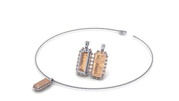Lady's Two-Tone 14 Karat Emerald May Pendants Length 18 With One = 7.15Ct Fantasy Cut Sunstone And One = 0.005Ct Round Emerald