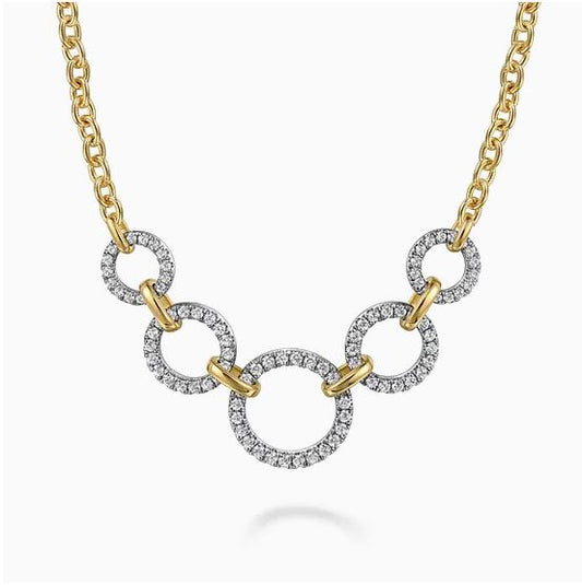 14k Yellow-white Diamond Circles Chain Necklace