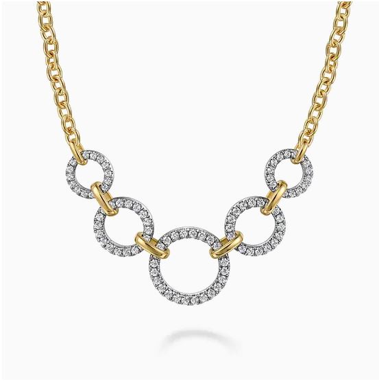 14k Yellow-white Diamond Circles Chain Necklace