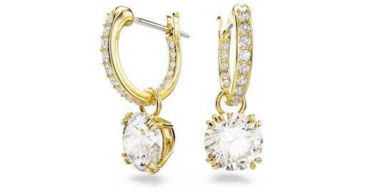 Stilla drop earrings Round cut, White, Gold-tone plated