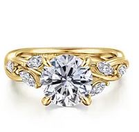 14k Yellow Gold Floral Round Diamond Engagement Ring