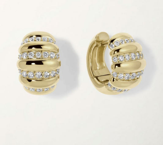 14k Pave Ripple Hoops