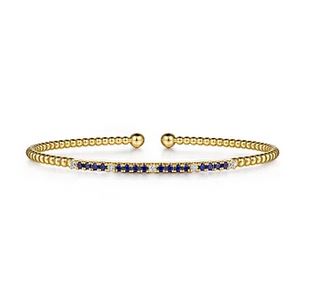 14K Yellow Gold Bujukan Diamond and Blue Sapphire Split Bangle