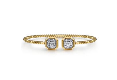 14K Yellow Gold Bujukan Baguette and Princess Diamond Split Bangle Bracelet