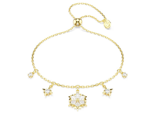 Magic bracelet Mixed cuts, Snowflake, White, 18K gold finish
