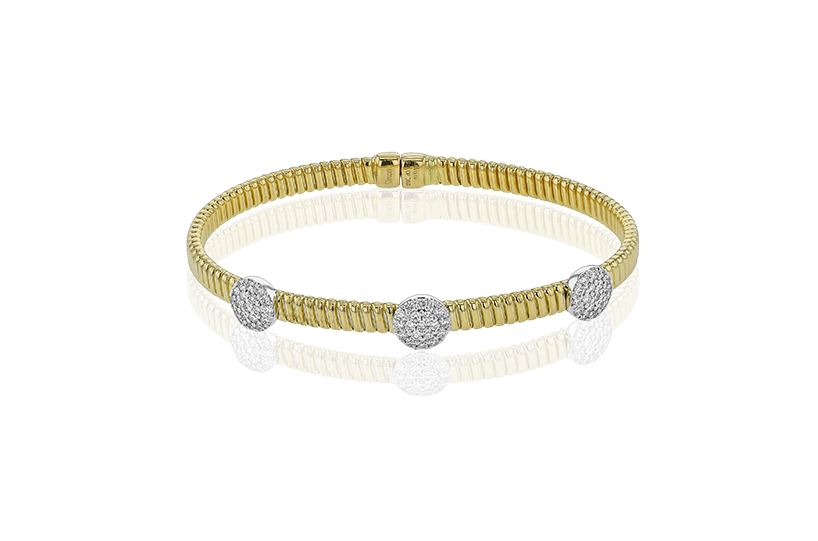 Lady's Two-Tone 14 Karat Bangle Bracelet With 57 = 0.75Twt Round G Vs1 Diamonds