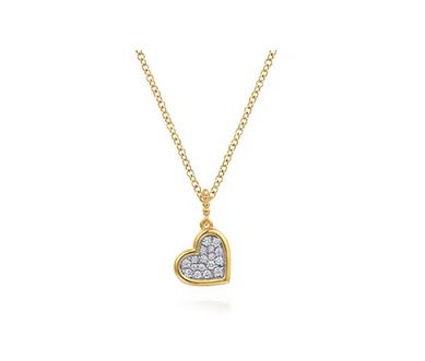 14K White & Yellow Gold Bujukan and Diamond Pave Heart Pendant Necklace