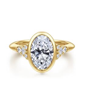 14K Yellow Gold Bezel Set Oval Diamond Engagement Ring