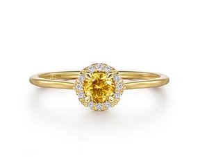 14k Yellow Gold Citrine And Diamond Halo Promise Ring