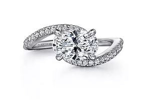 14K White Gold Bypass Oval Diamond Engagement Ring