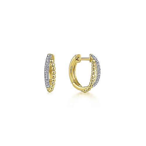 14K Yellow Gold Twisted Pave 10mm Diamond Huggie Earrings