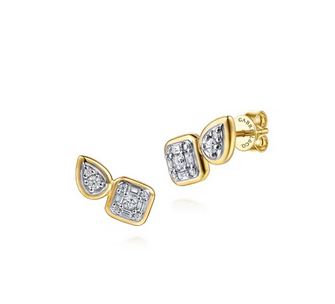 14K White & Yellow Gold Diamond Stud Earrings