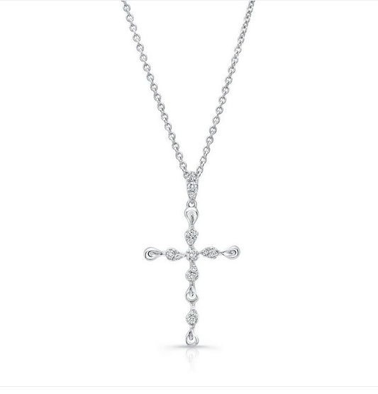 Lady's White 14 Karat Cross Pendant With 14 = 0.10Twt Round G/H Si2 Diamonds