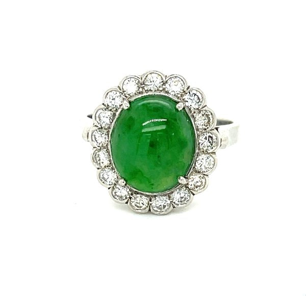 3.95CT GIA Natural Jade 0.54ct Diamonds Estate Platinum Ring 6.50 Size