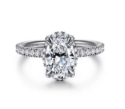 14k White Gold Oval Hidden Halo Diamond Engagement Ring