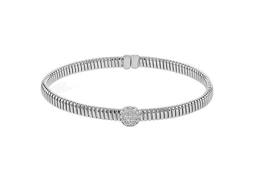 Lady's White 18 Karat Bangle Bracelet With 19=0.27Tw Round G Vs1 Diamonds