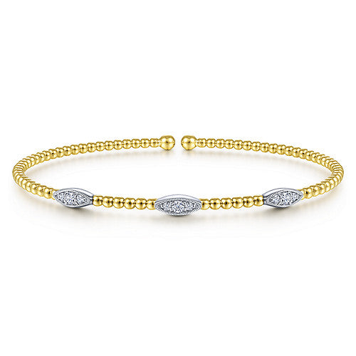 14K White-Yellow Gold Bujukan Diamond Marquise Stations Bangle