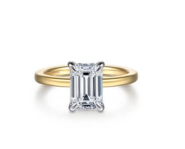 14K White-Yellow Gold Hidden Halo Emerald Cut Diamond Engagement Ring