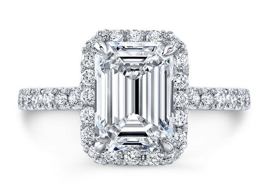 14K White Preset Lab Grown Engagement Ring w/ 2ct Emerald Center