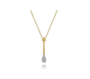 14K White & Yellow Gold Bujukan and Diamond Teardrop Pendant Necklace