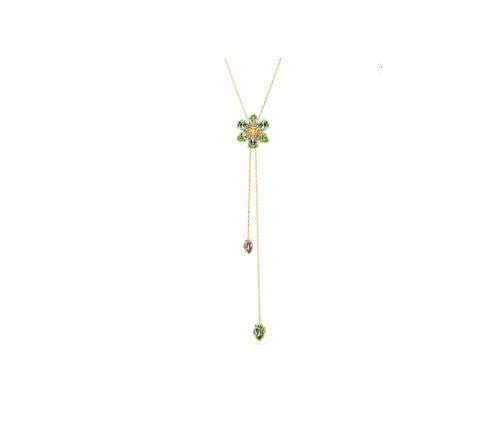 Idyllia Y pendant Mixed cuts, Flower, Multicolored, Gold-tone plated