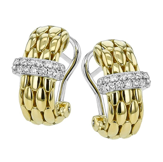 Lady's Two-Tone 18 Karat Stud Earrings With = 0.27Twt Round G Vs1 Diamonds