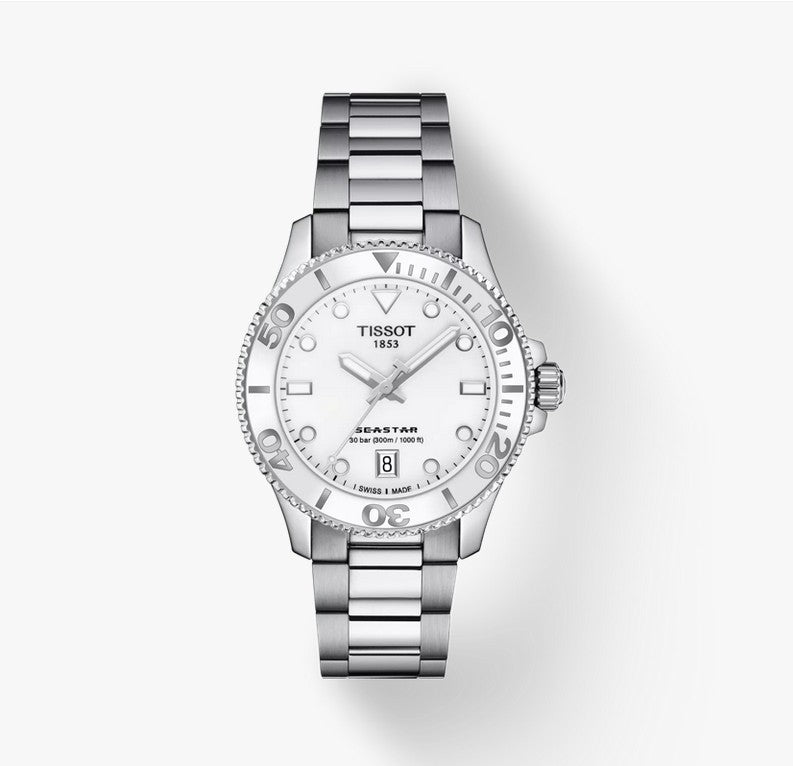 Seastar1k Unisex Stainless Steel with White and Silver Index Dial