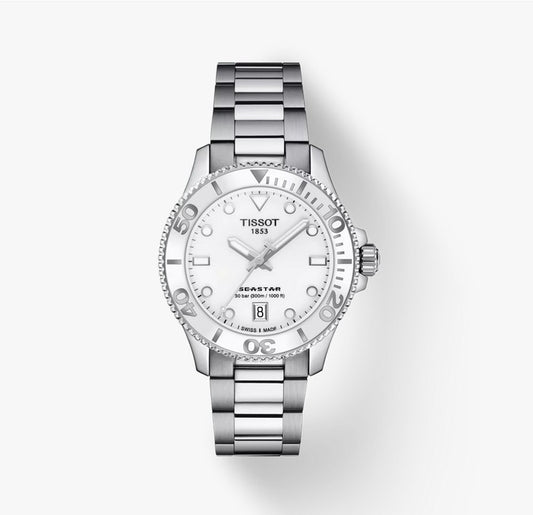 Seastar1k Unisex Stainless Steel with White and Silver Index Dial