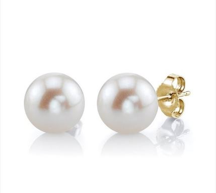 Lady's Yellow 14 Karat Stud Earrings With 2=4.50Mm Round Pearls