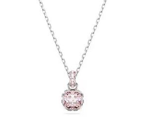 Birthstone pendant Square cut, June, Pink, Rhodium plated