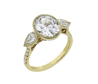 Yellow 18 Karat 3 Stone Ring Size 6.5 With = 0.21Tw Round G Vs1 Diamonds And = 0.55Tw Pear G Vs1 Diamonds