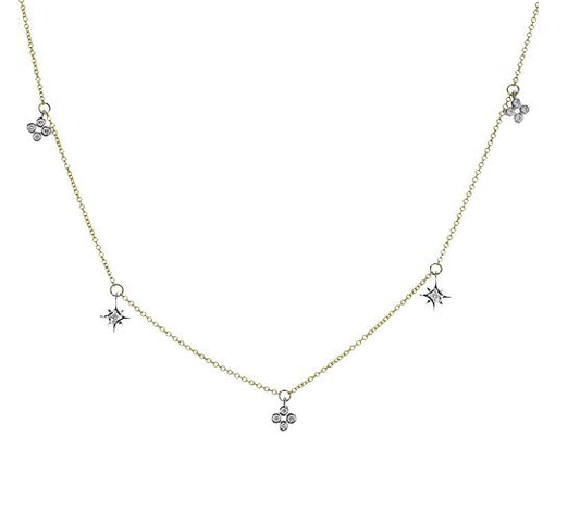 Lady's Two-Tone 14 Karat Station Necklace Length 18 With 16 = 0.21Tw Round G Vs1 Diamonds