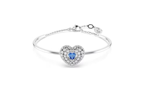 Hyperbola bangle Heart, Blue, Rhodium plated