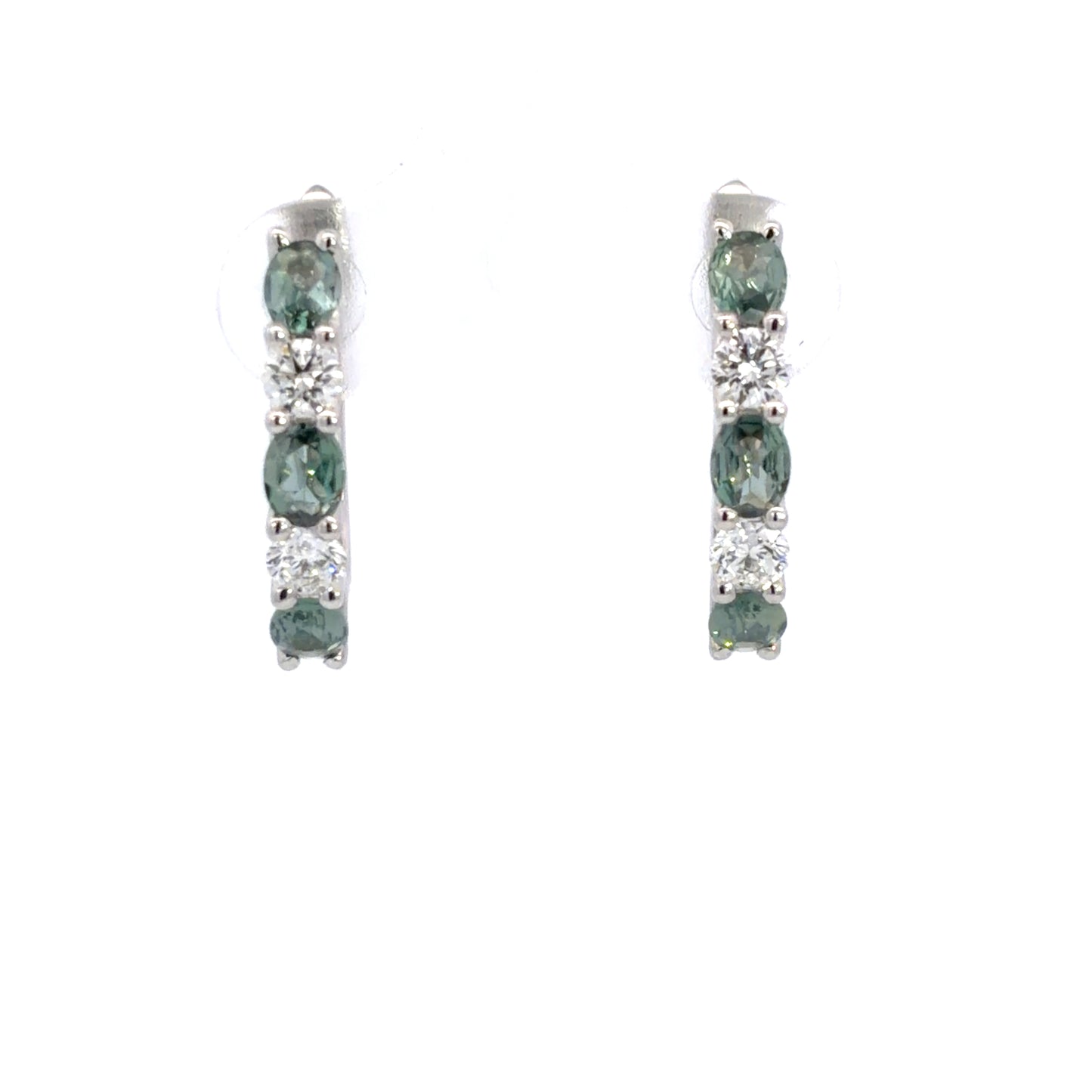 Lady's White 18 Karat Medium Hoop Earrings With 6 = 0.86Twt Oval Alexandrites And 4 = 0.45Twt Round H/I Si1 Diamonds