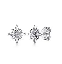 925 Sterling Silver Diamond Star Stud Earrings