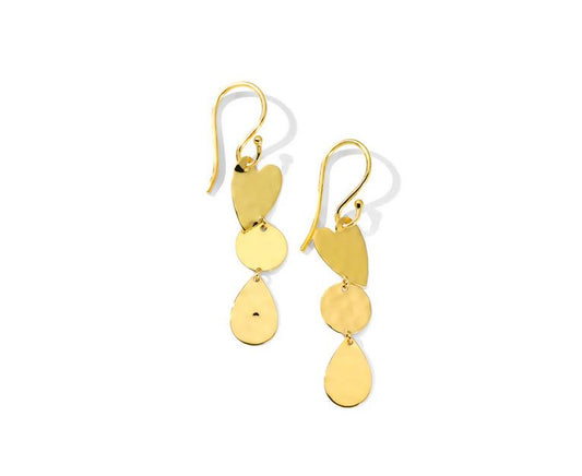 18K Classico Crinkle Mixed Shape Three Drop Earrings