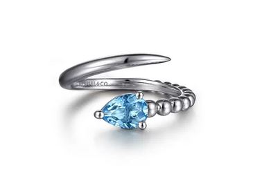 925 Sterling Silver Bujukan And Blue Topaz Bypass Ring