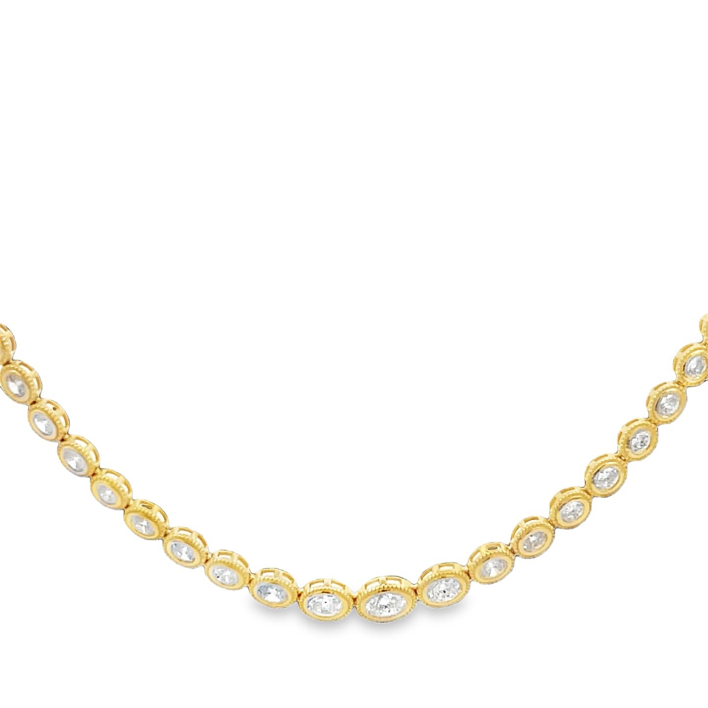 Lady's Yellow 14 Karat Bezel Necklace Length 18 With = 3.10Tw Oval I I1 Diamonds