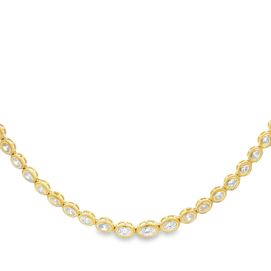 Lady's Yellow 14 Karat Bezel Necklace Length 18 With = 3.10Tw Oval I I1 Diamonds