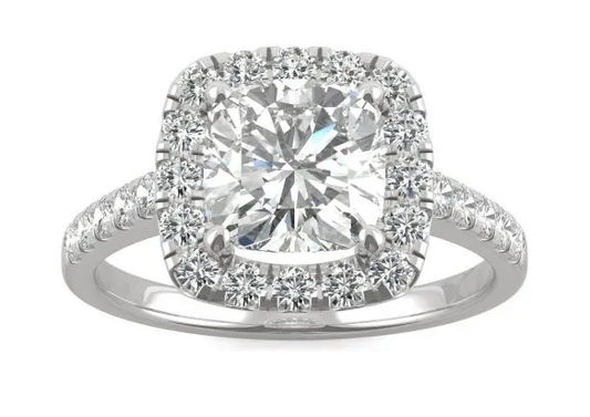 14K White Preset Lab Grown Engagement Ring w/ 2ct Cushion Center
