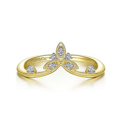 14K Yellow Gold Curved Diamond Ring