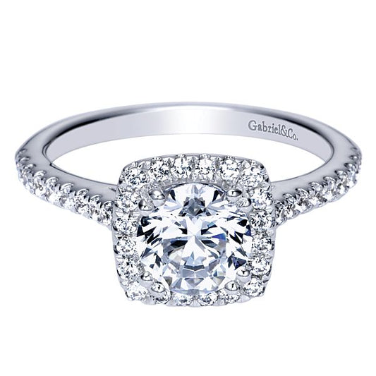 14K White Gold Round Halo Diamond Engagement Ring