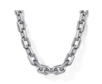 22 Inch 925 Sterling Silver Solid Faceted Mens Link Chain Necklace