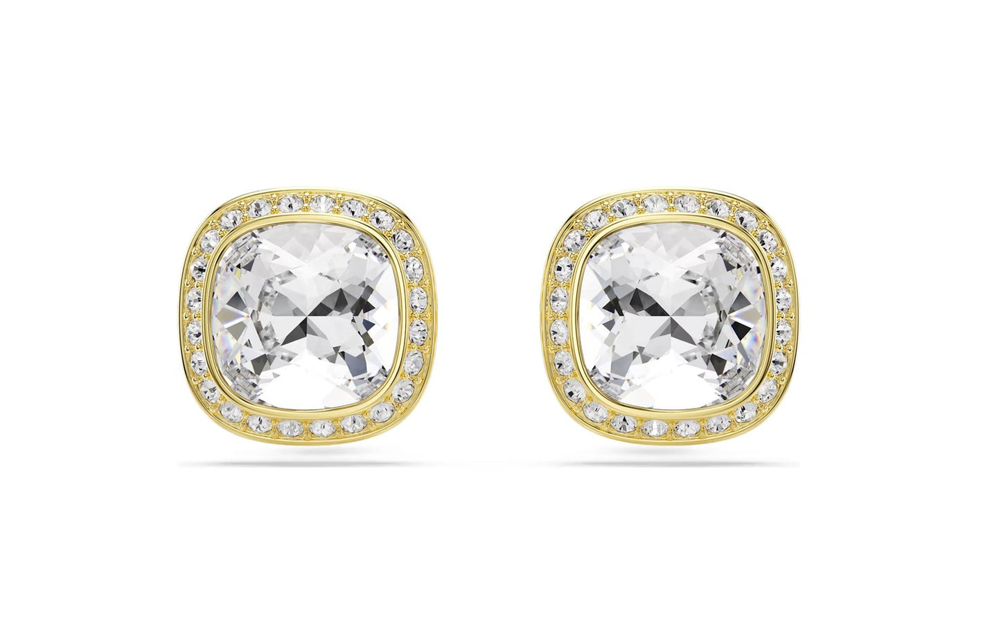 Una Angelic stud earrings Cushion cut, White, 18K gold finish